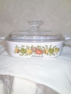 Vintage Corning Ware L’Echalote Spice O’ Life White Casserole With Lid